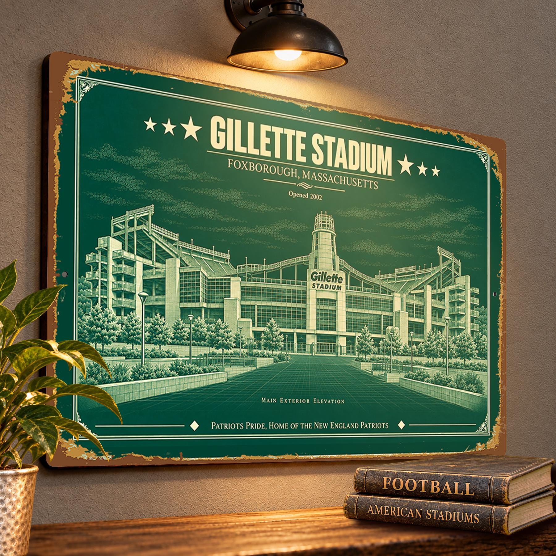 Gillette Stadium Blueprint Wall Plaque, New England Patriots Fan Gift, Vintage Football Art