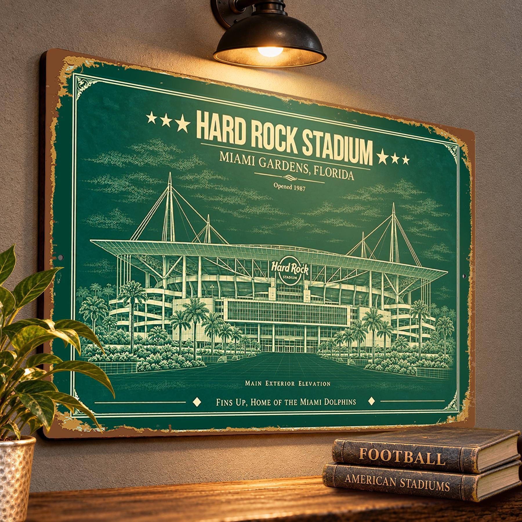 Hard Rock Stadium Blueprint Wall Plaque, Miami Dolphins Fan Gift, Vintage Football Art