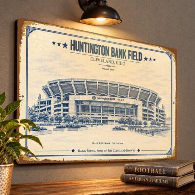 Huntington Bank Field Blueprint Wall Plaque, Cleveland Browns Fan Gift, Vintage Football Art