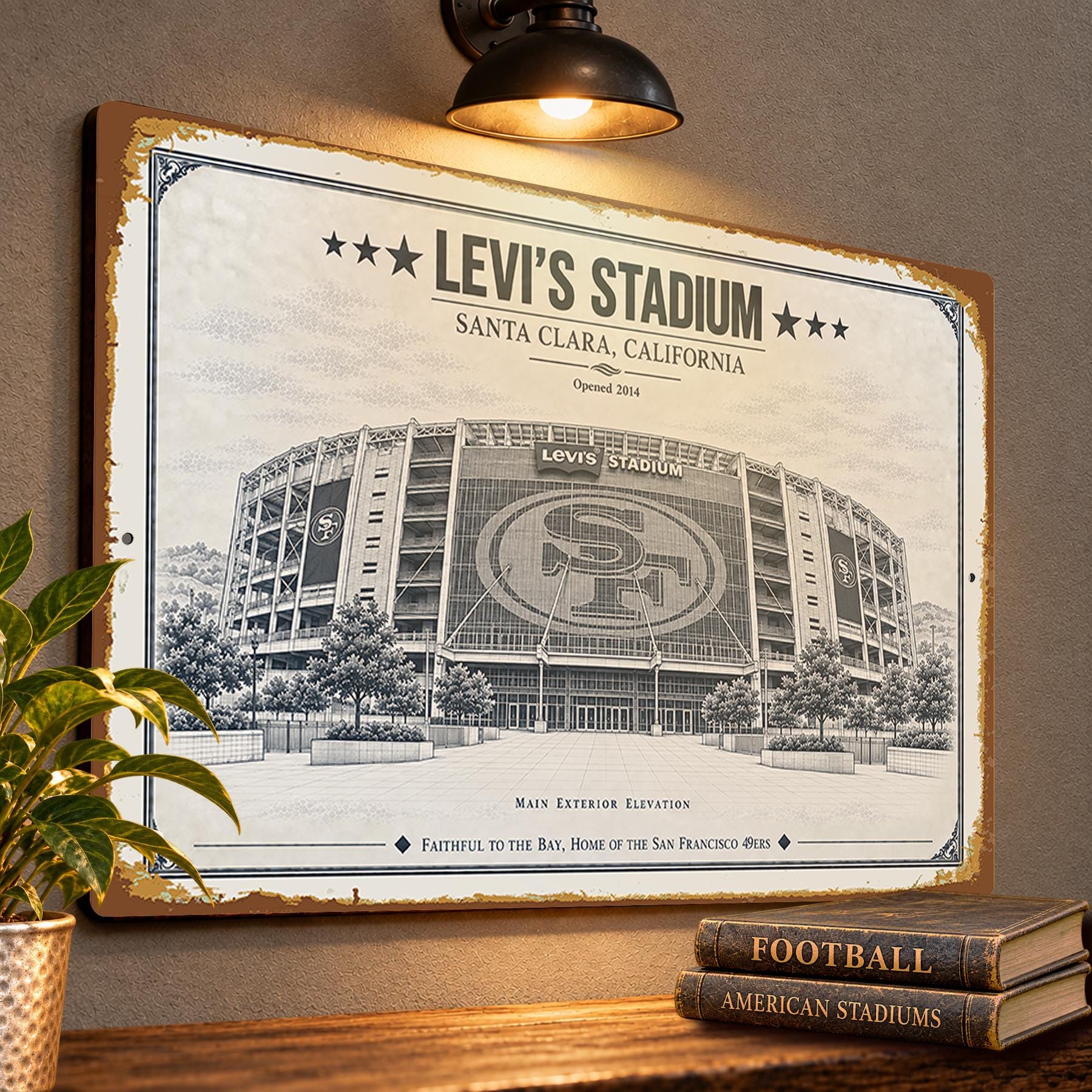 Levi’s Stadium Blueprint Wall Plaque, San Francisco 49ers Fan Gift, Vintage Football Art