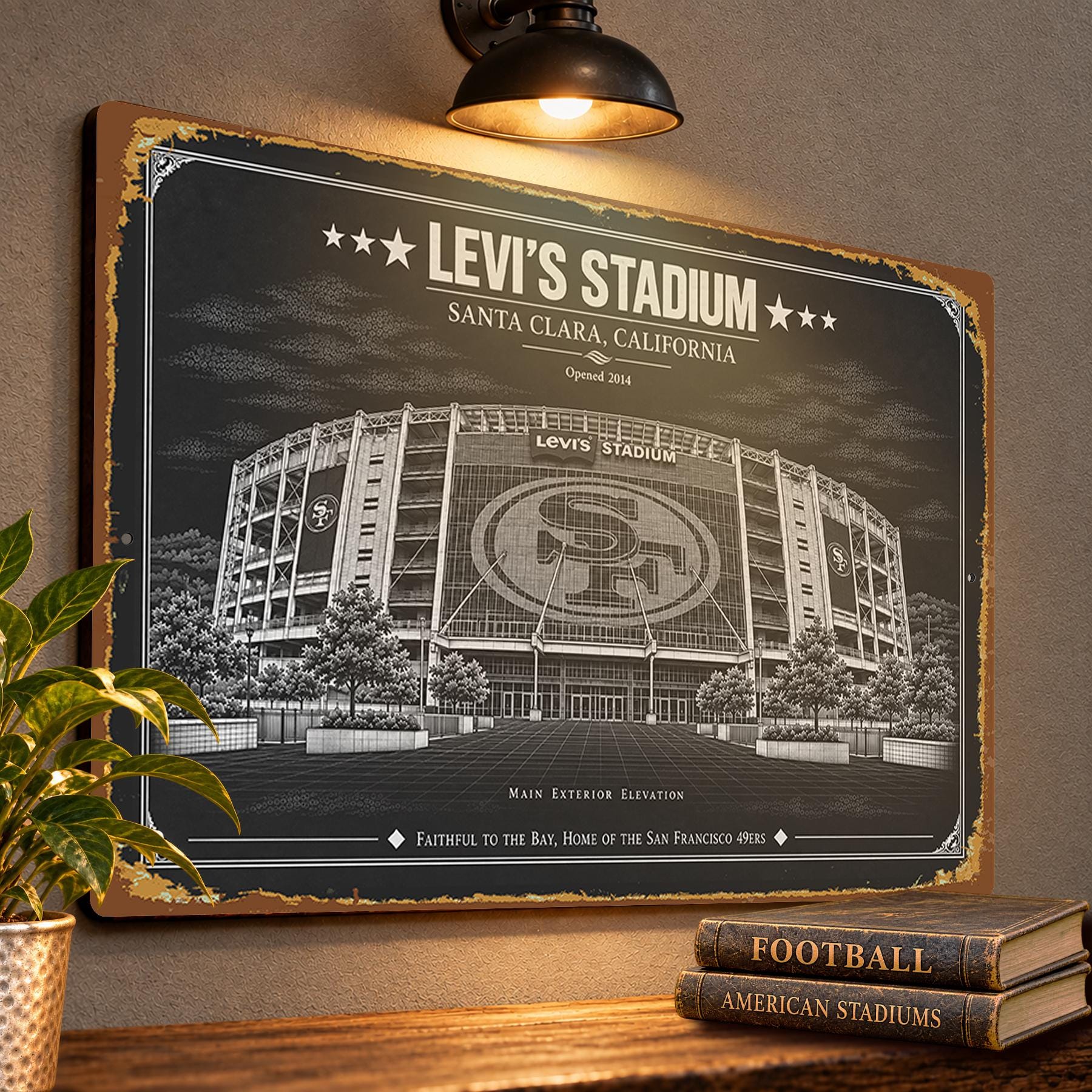Levi’s Stadium Blueprint Wall Plaque, San Francisco 49ers Fan Gift, Vintage Football Art