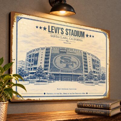 Levi’s Stadium Blueprint Wall Plaque, San Francisco 49ers Fan Gift, Vintage Football Art