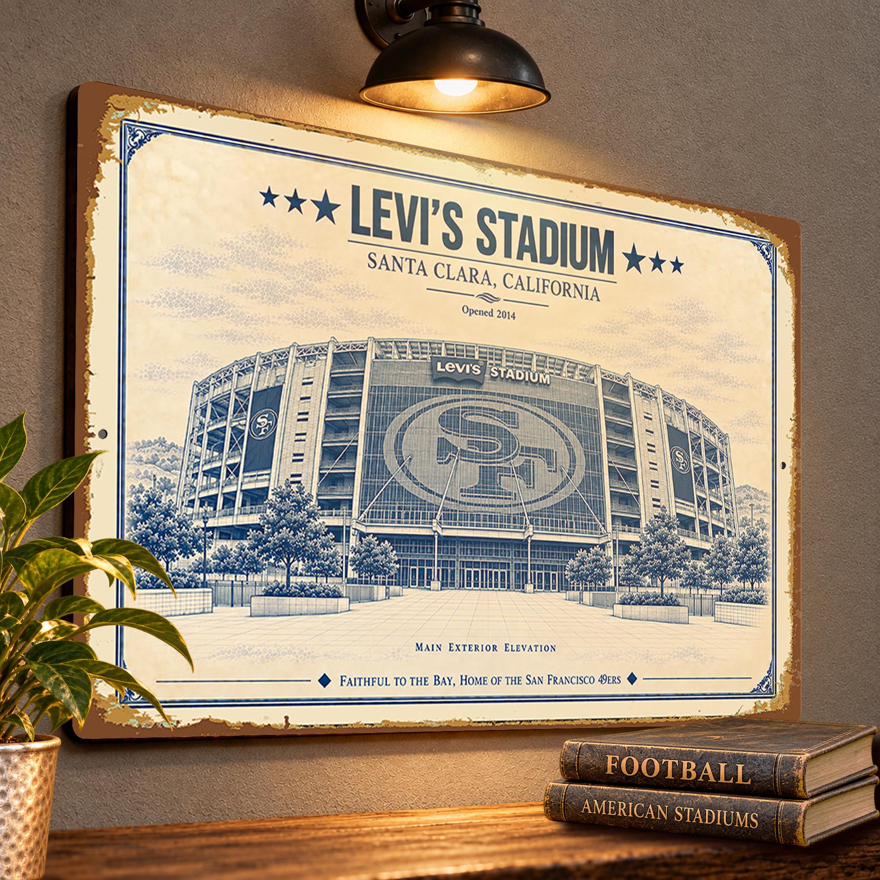 Levi’s Stadium Blueprint Wall Plaque, San Francisco 49ers Fan Gift, Vintage Football Art