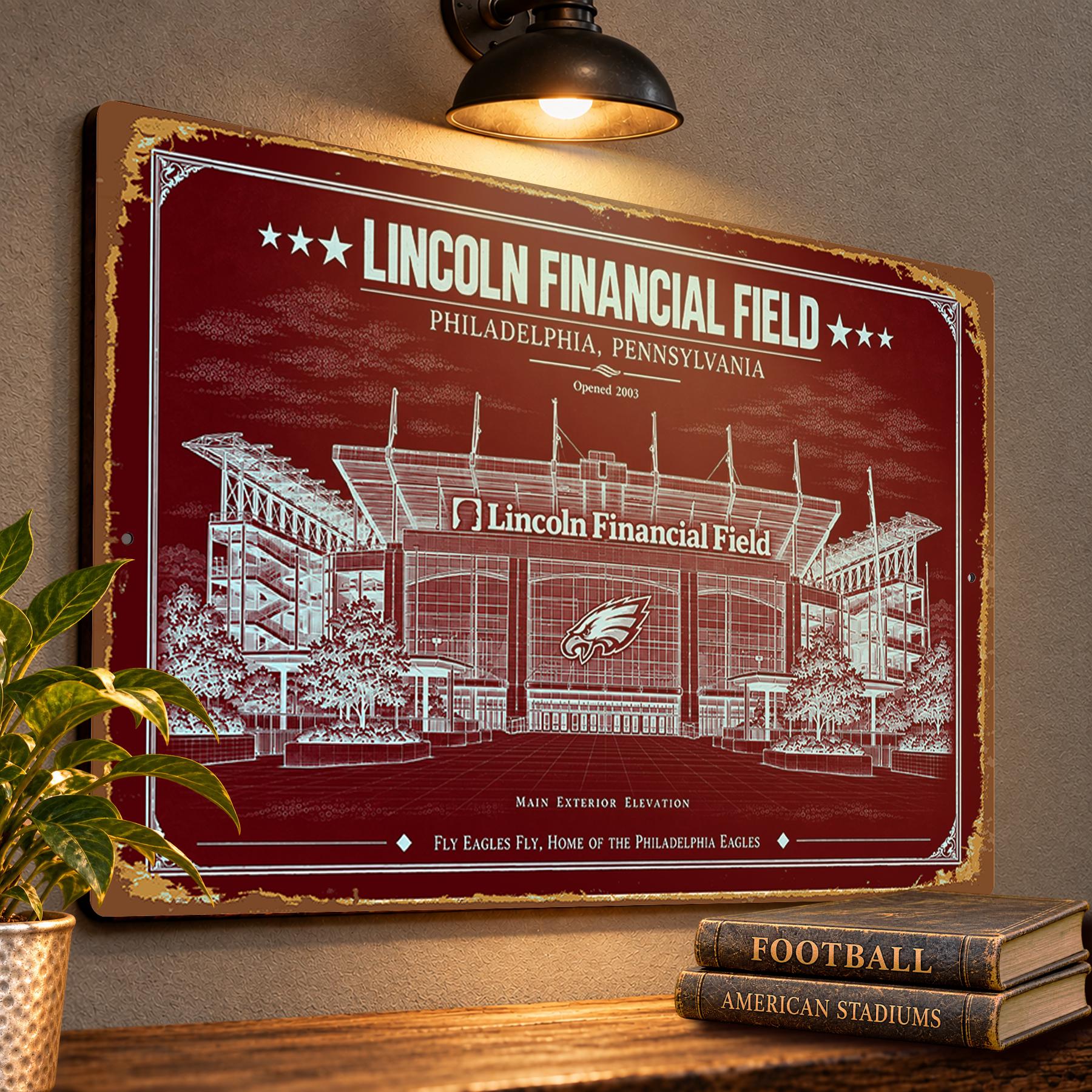 Lincoln Financial Field Blueprint Wall Plaque, Philadelphia Eagles Fan Gift, Vintage Football Art
