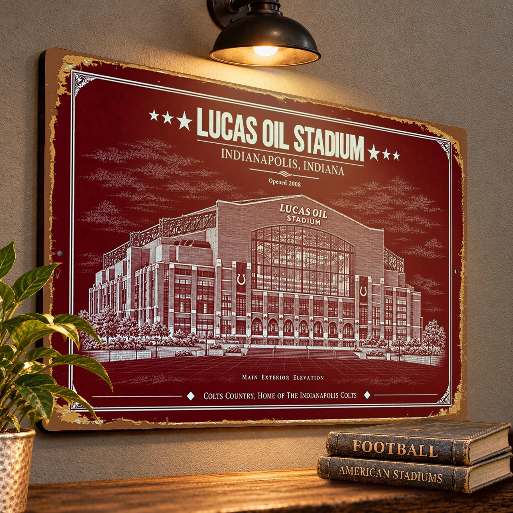 Lucas Oil Stadium Blueprint Wall Plaque, Indianapolis Colts Fan Gift, Vintage Football Art