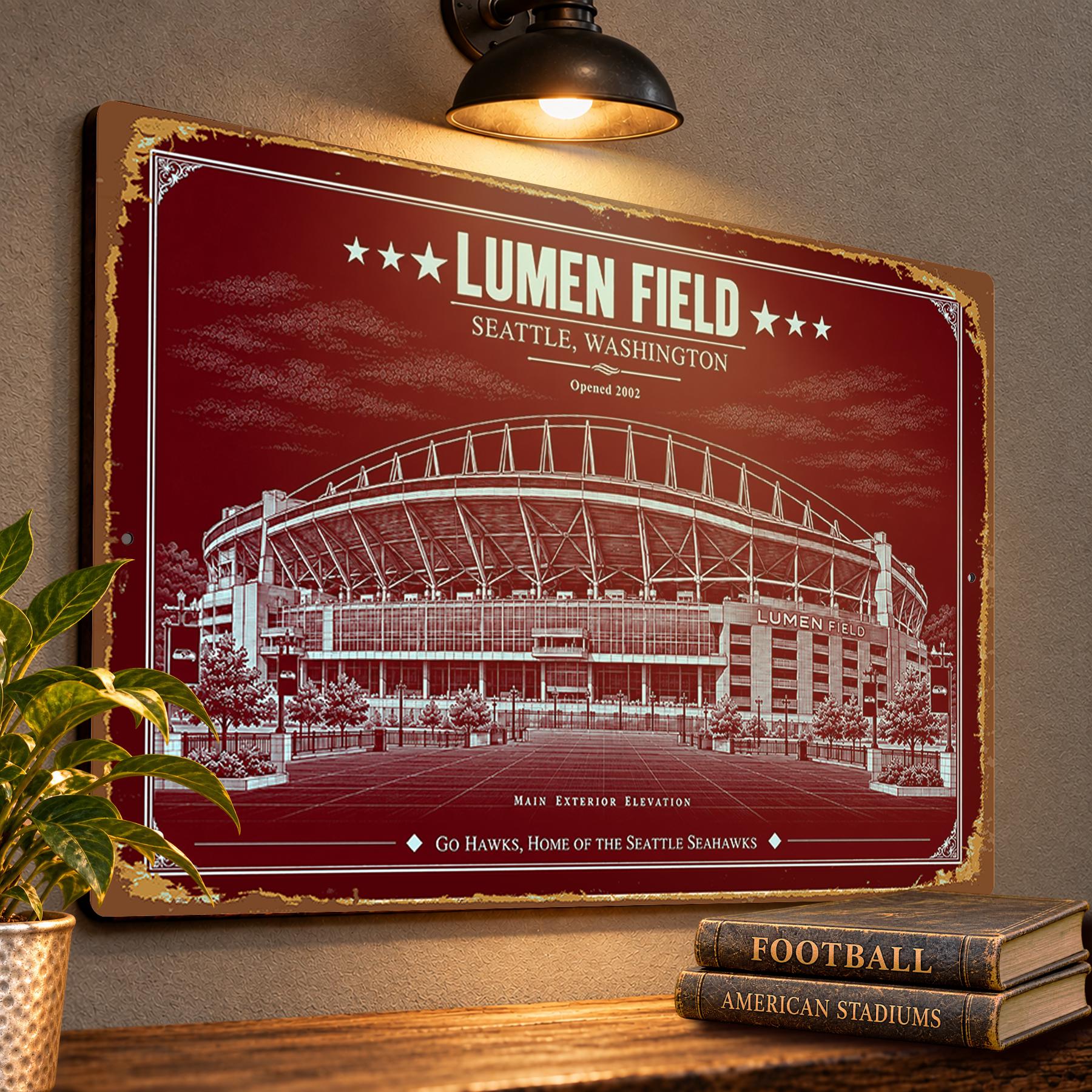 Lumen Field Blueprint Wall Plaque, Seattle Seahawks Fan Gift, Vintage Stadium Art