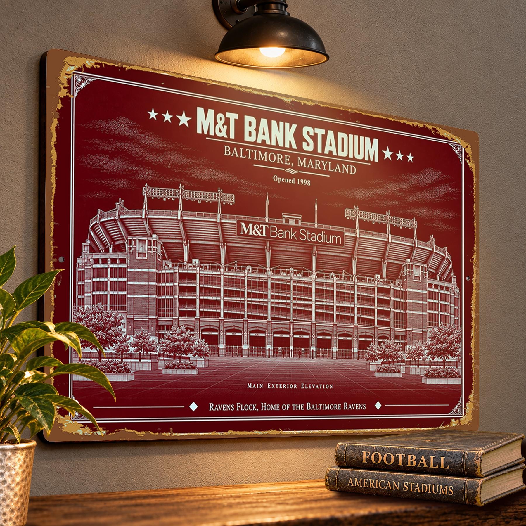 M&T Bank Stadium Blueprint Wall Plaque, Baltimore Ravens Fan Gift, Vintage Football Art