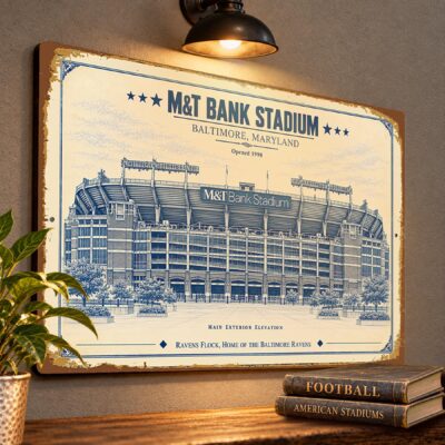 M&T Bank Stadium Blueprint Wall Plaque, Baltimore Ravens Fan Gift, Vintage Football Art