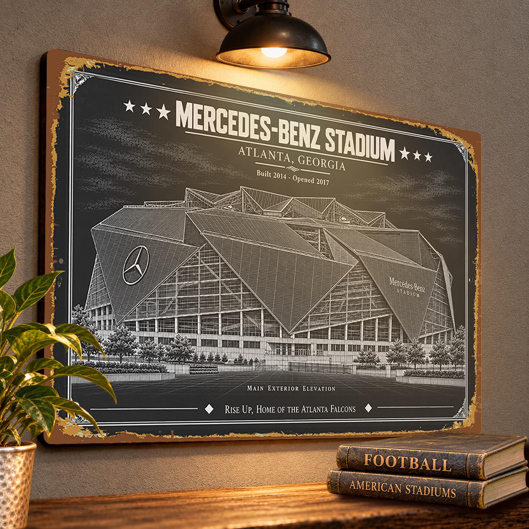 Mercedes-Benz Stadium Blueprint Wall Plaque, Atlanta Falcons Fan Gift, Vintage Architectural Football Art