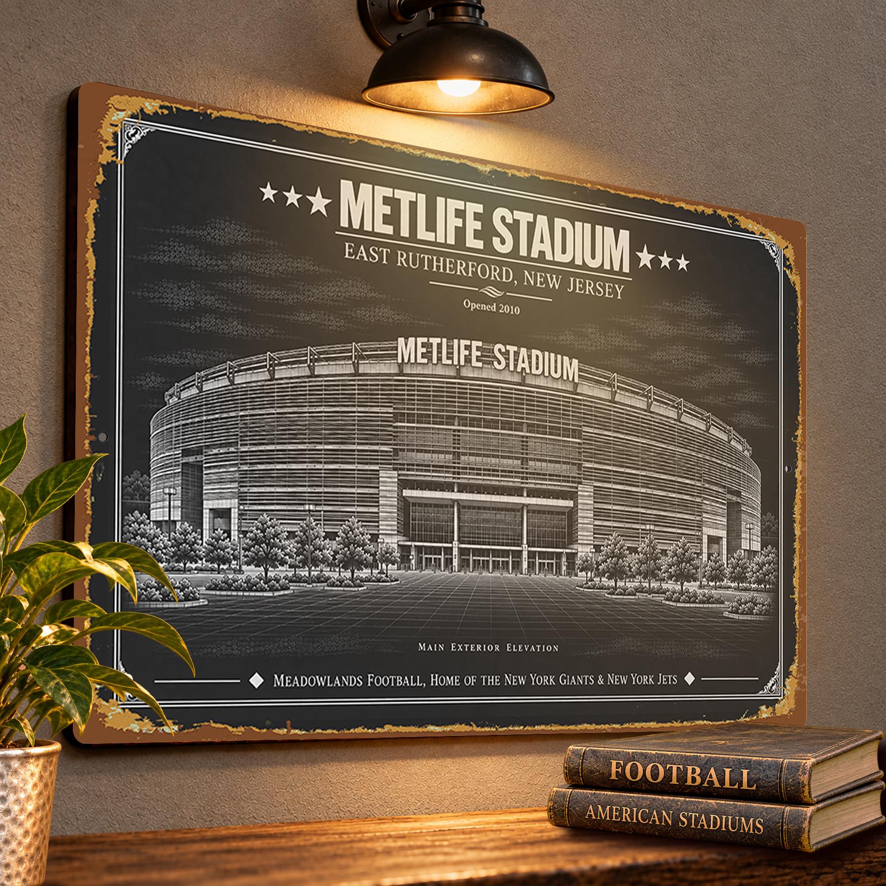 MetLife Stadium Blueprint Wall Plaque, New York Giants Jets Fan Gift, Vintage Football Art
