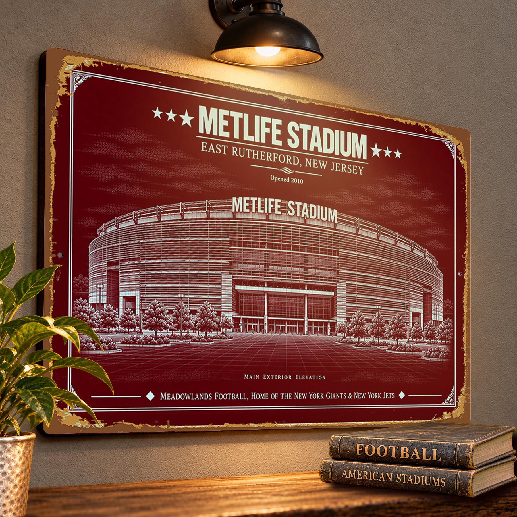 MetLife Stadium Blueprint Wall Plaque, New York Giants Jets Fan Gift, Vintage Football Art