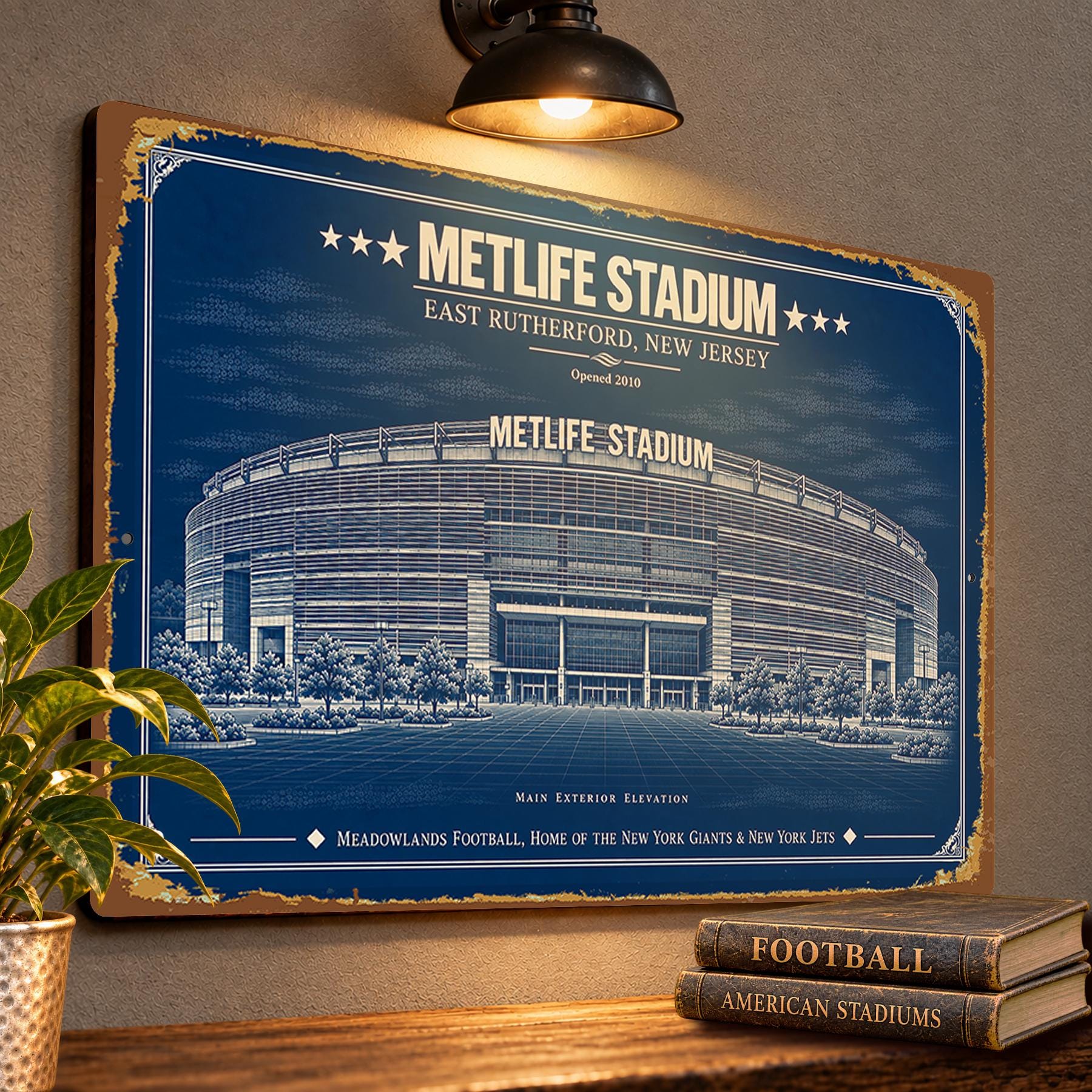 MetLife Stadium Blueprint Wall Plaque, New York Giants Jets Fan Gift, Vintage Football Art