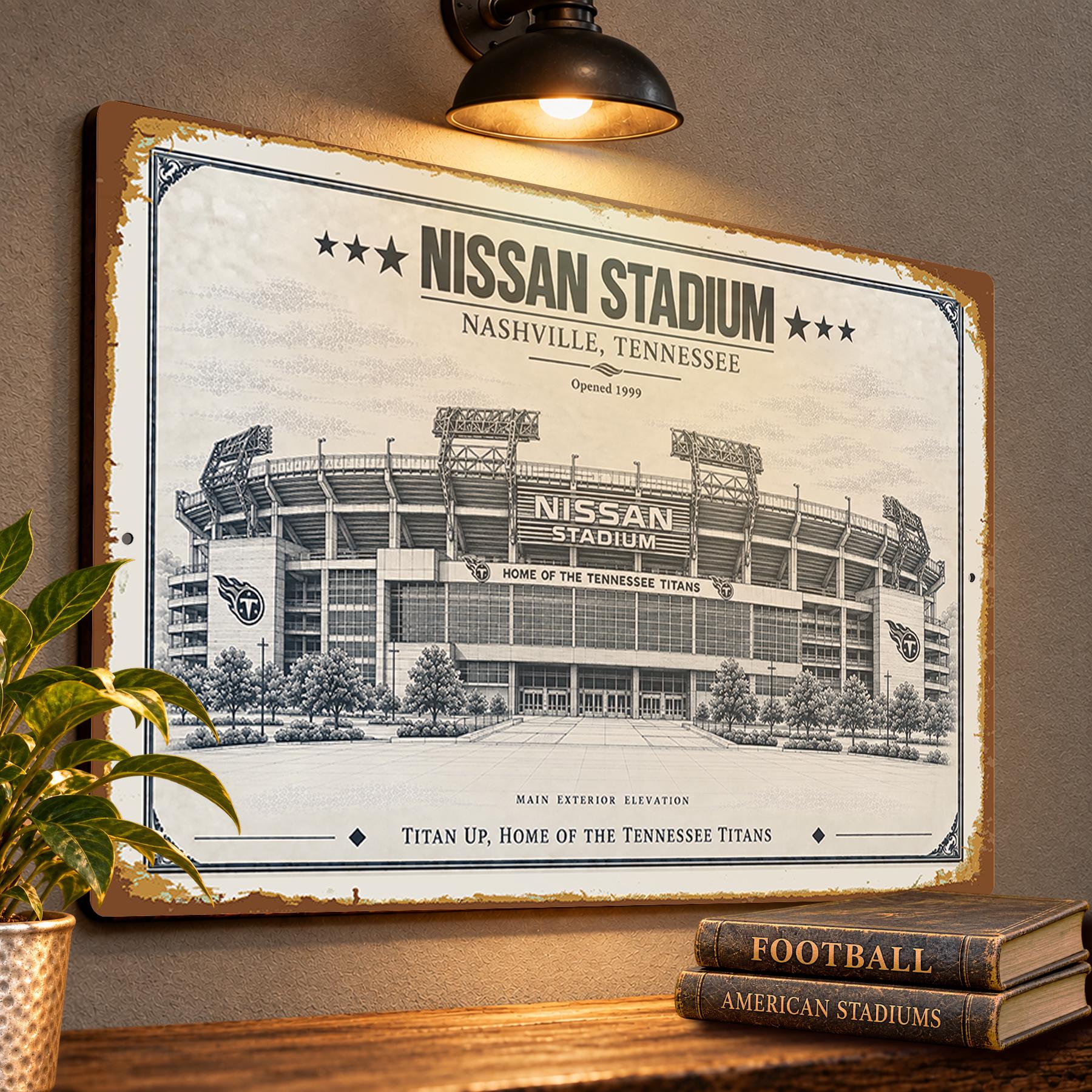 Nissan Stadium Blueprint Wall Plaque, Tennessee Titans Fan Gift, Vintage Nashville Football Art