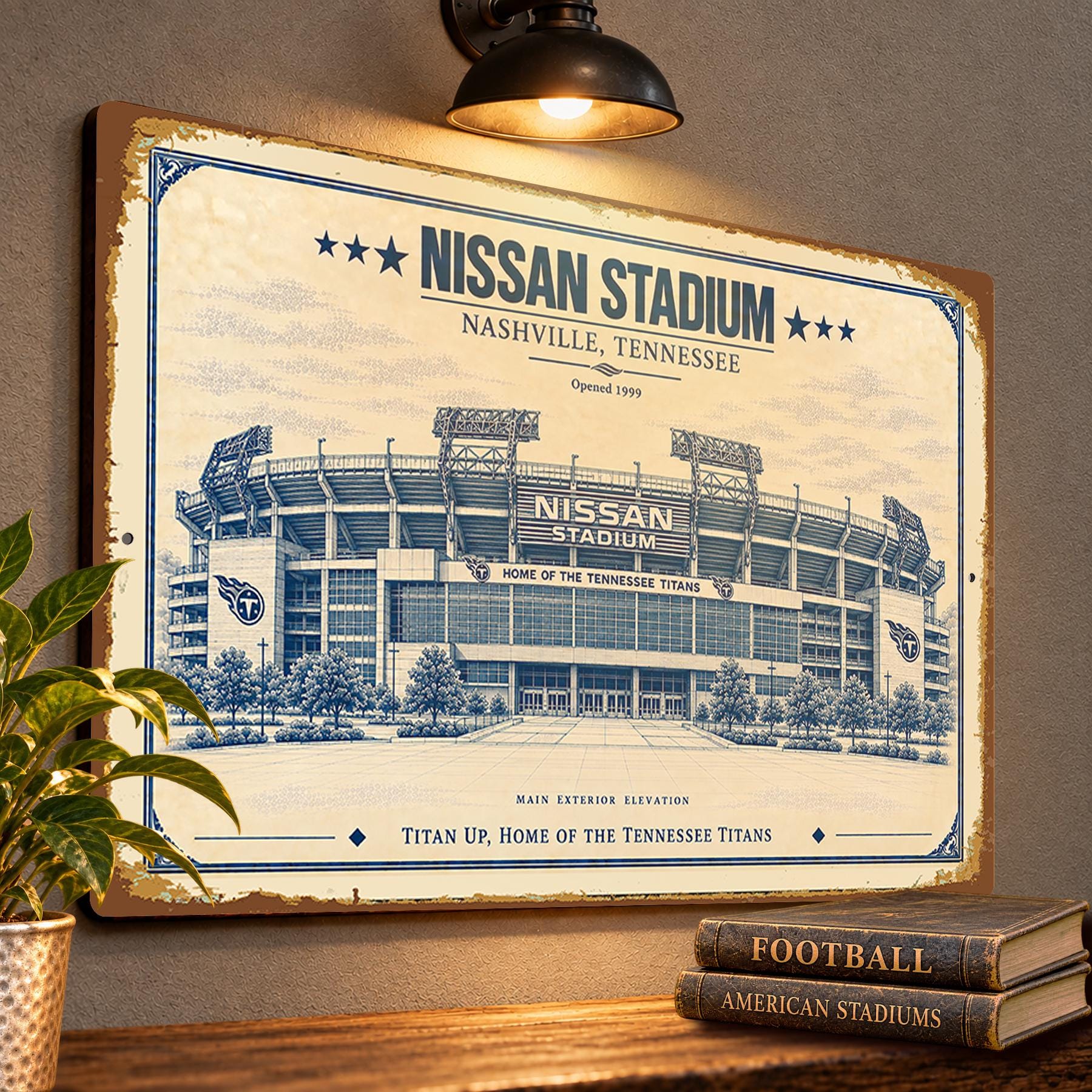 Nissan Stadium Blueprint Wall Plaque, Tennessee Titans Fan Gift, Vintage Nashville Football Art