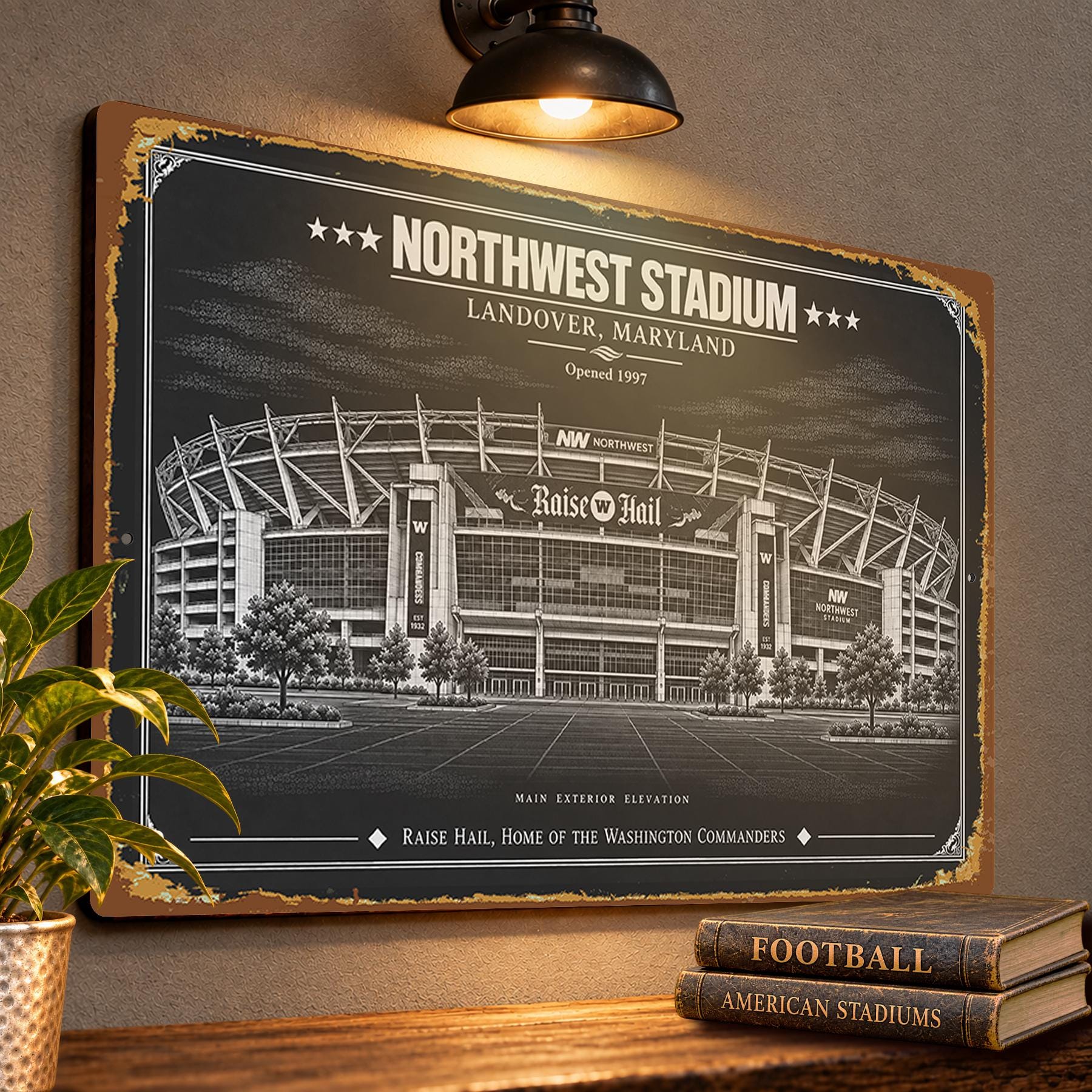Northwest Stadium Blueprint Wall Plaque, Washington Commanders Fan Gift, Vintage Football Art