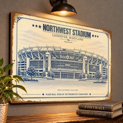 Northwest Stadium Blueprint Wall Plaque, Washington Commanders Fan Gift, Vintage Football Art