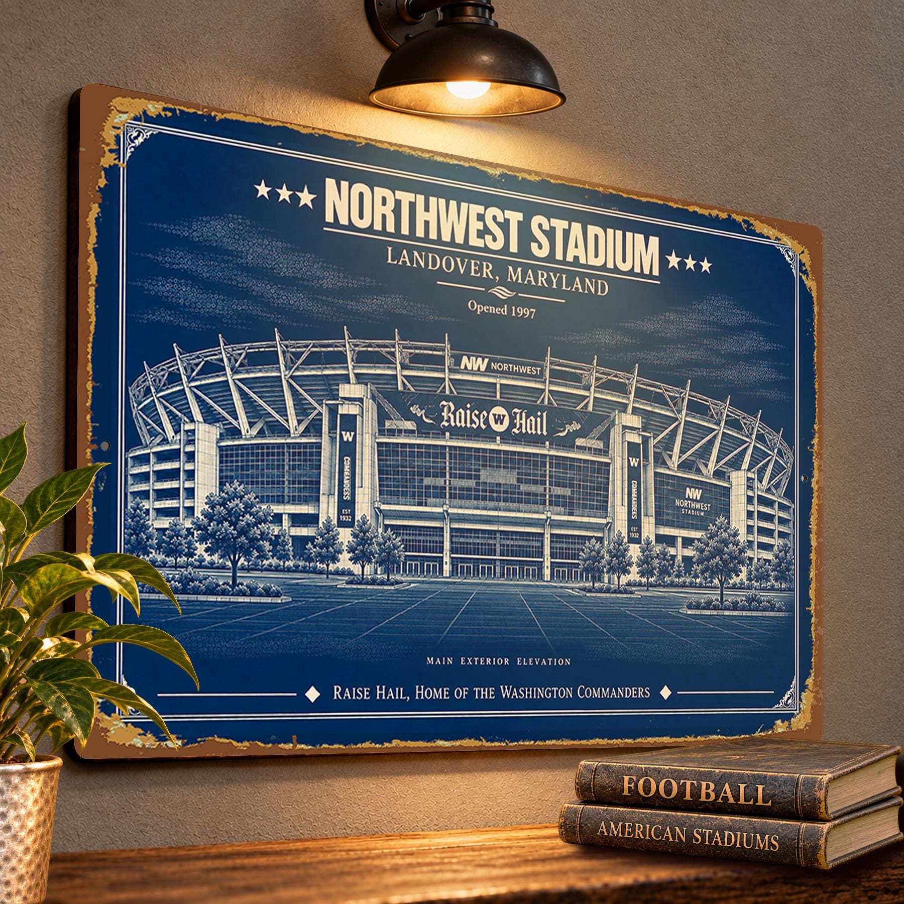 Northwest Stadium Blueprint Wall Plaque, Washington Commanders Fan Gift, Vintage Football Art