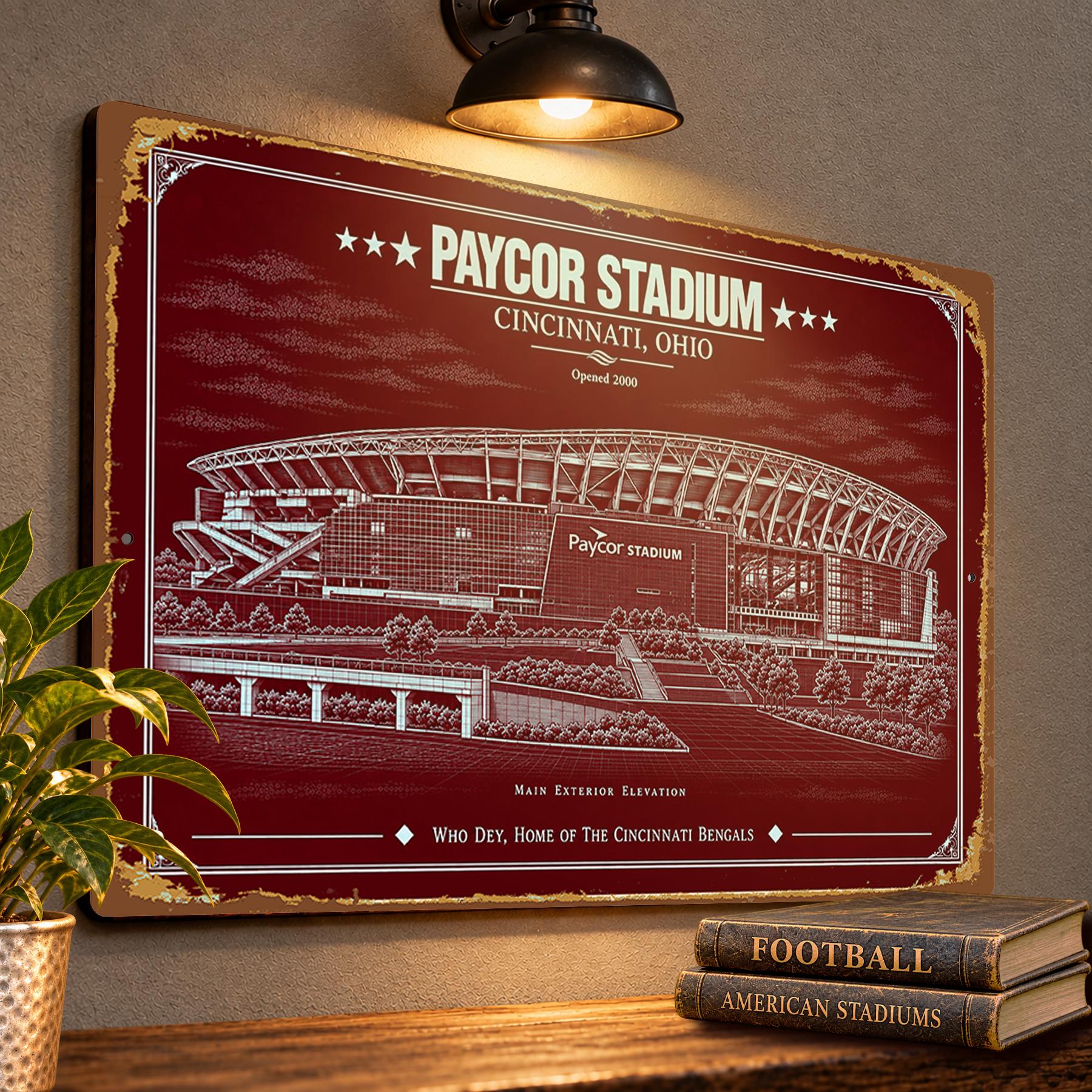 Paycor Stadium Blueprint Wall Plaque, Cincinnati Bengals Fan Gift, Vintage Football Art