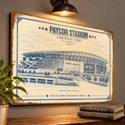 Paycor Stadium Blueprint Wall Plaque, Cincinnati Bengals Fan Gift, Vintage Football Art