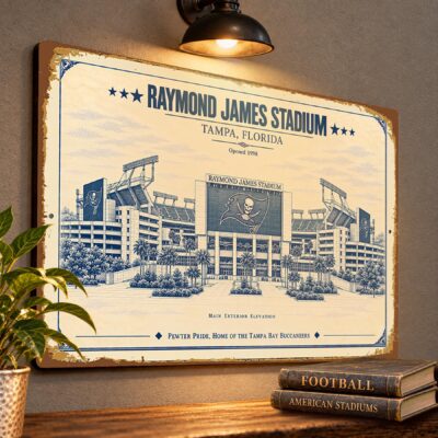 Raymond James Stadium Blueprint Wall Plaque, Tampa Bay Buccaneers Fan Gift, Vintage Football Art