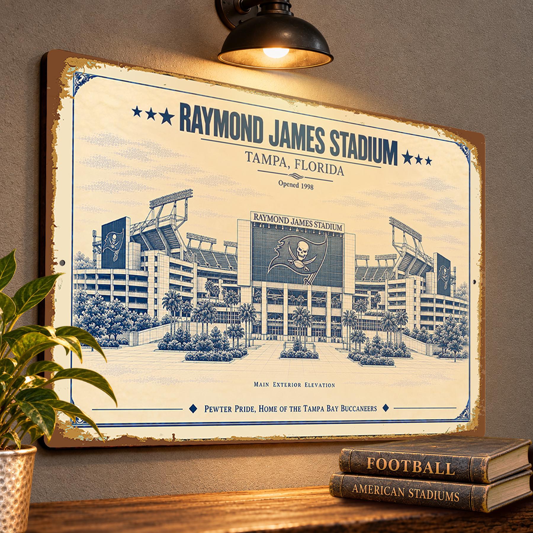Raymond James Stadium Blueprint Wall Plaque, Tampa Bay Buccaneers Fan Gift, Vintage Football Art