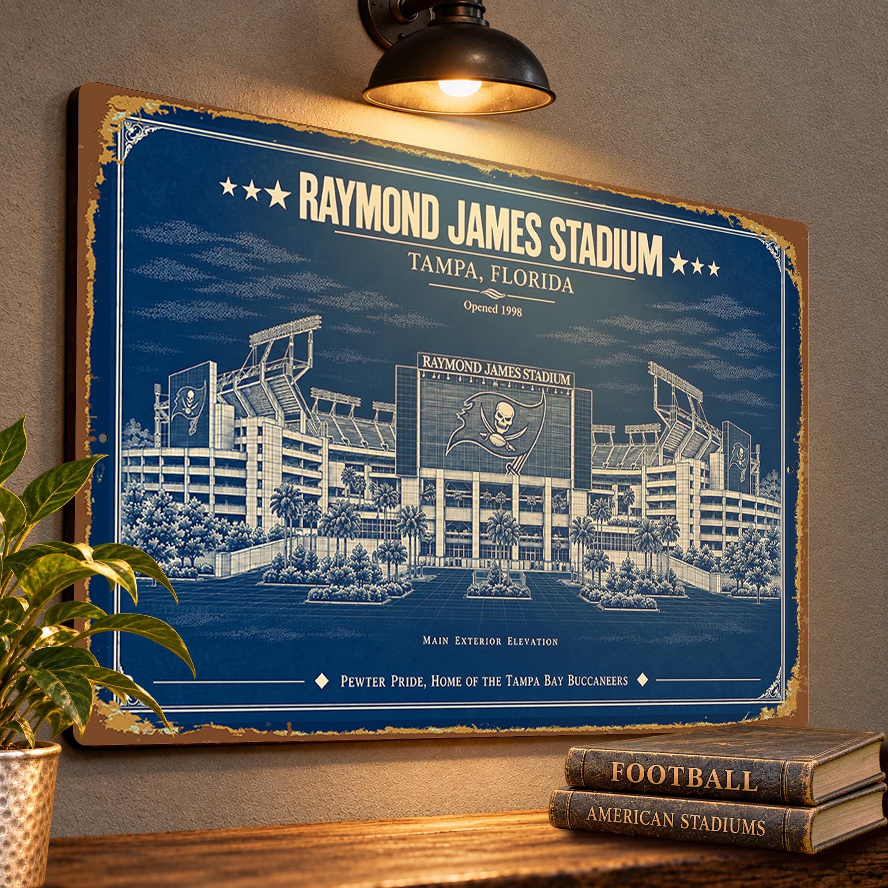 Raymond James Stadium Blueprint Wall Plaque, Tampa Bay Buccaneers Fan Gift, Vintage Football Art