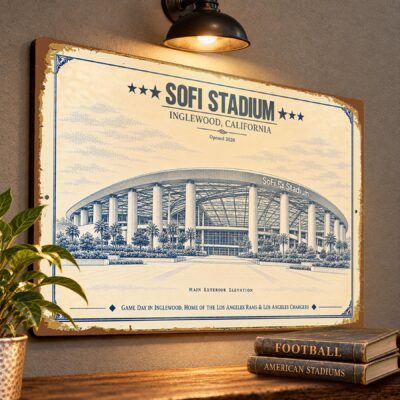 SoFi Stadium Blueprint Wall Plaque, Los Angeles Rams Chargers Fan Gift, Vintage Football Art