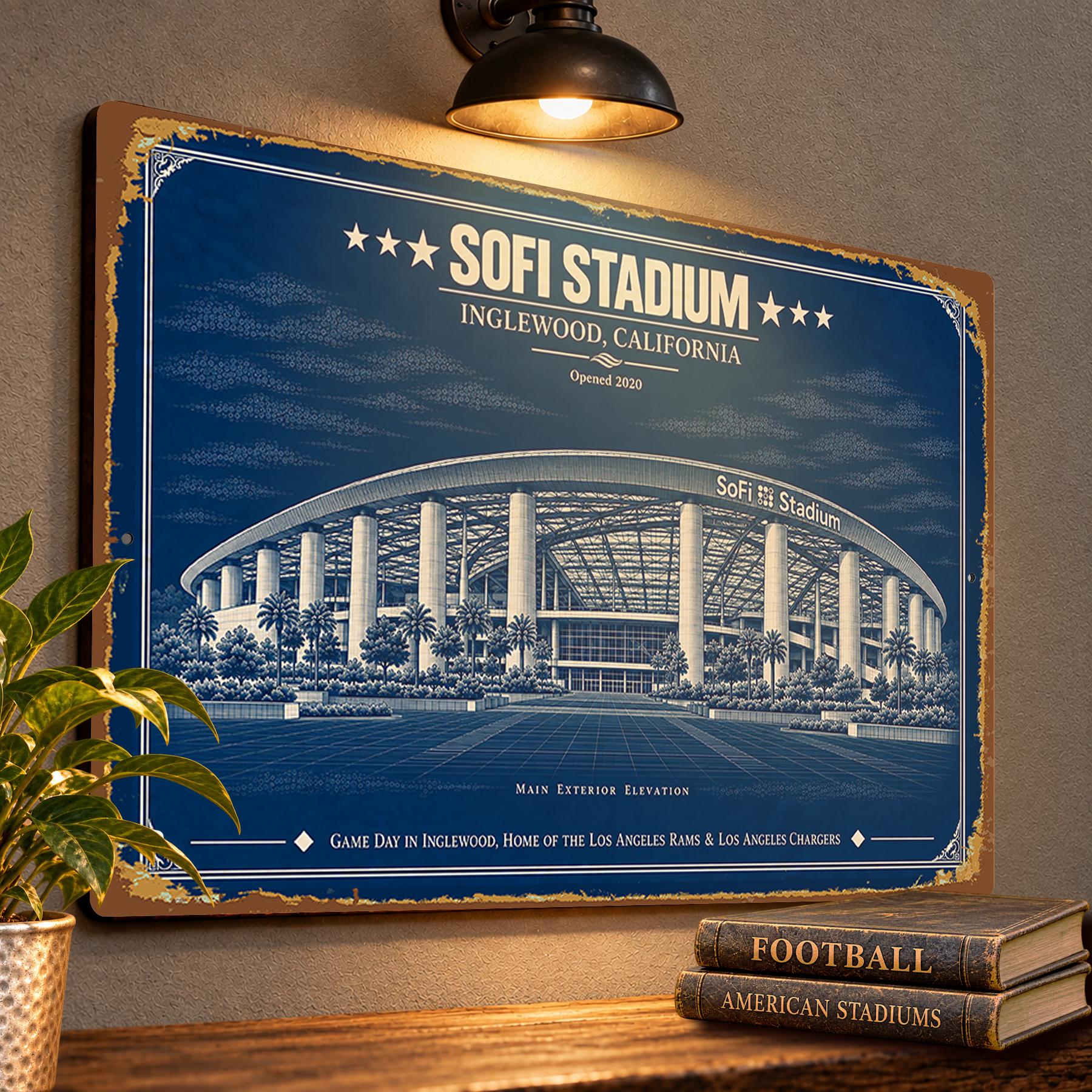 SoFi Stadium Blueprint Wall Plaque, Los Angeles Rams Chargers Fan Gift, Vintage Football Art