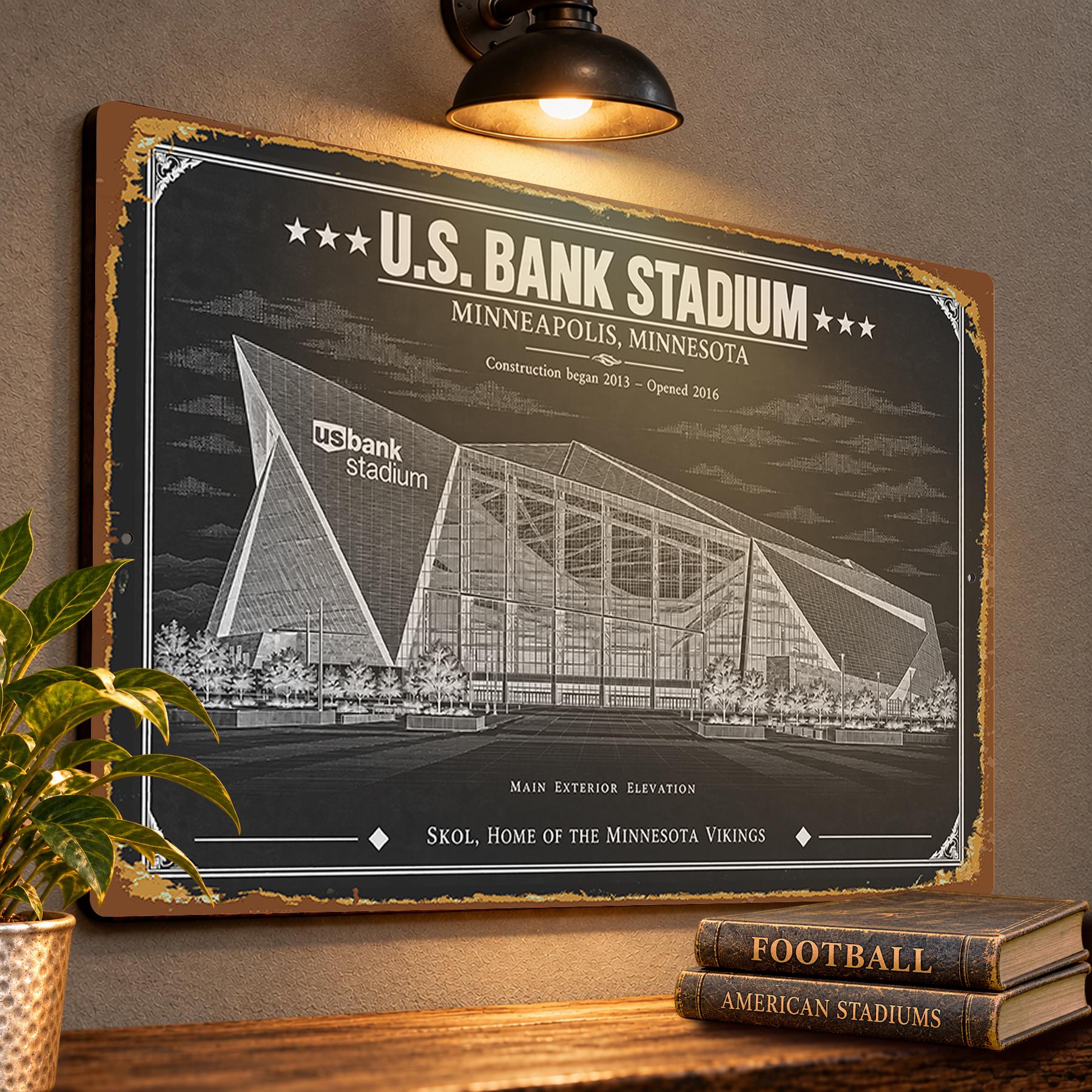 U.S. Bank Stadium Blueprint Wall Plaque, Minnesota Vikings Fan Gift, Vintage Football Art