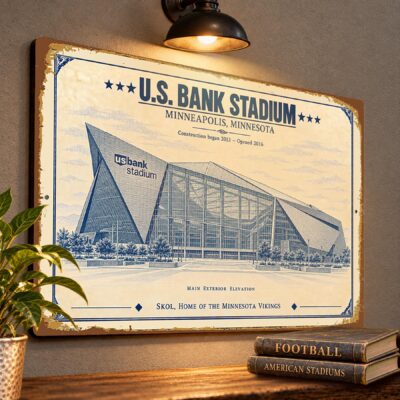 U.S. Bank Stadium Blueprint Wall Plaque, Minnesota Vikings Fan Gift, Vintage Football Art