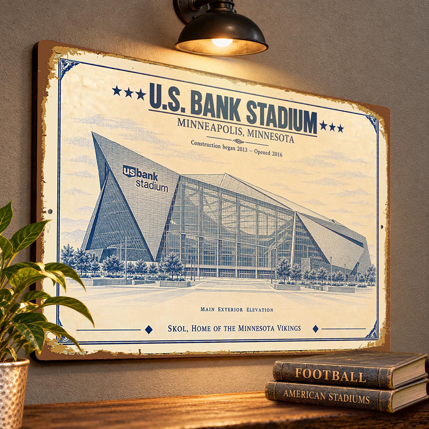 U.S. Bank Stadium Blueprint Wall Plaque, Minnesota Vikings Fan Gift, Vintage Football Art