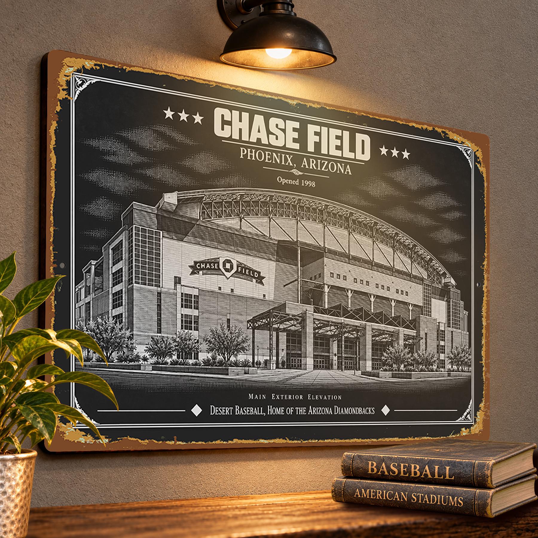 Chase Field Blueprint Wall Plaque, Arizona Diamondbacks Baseball Fan Gift, Vintage Ballpark Art
