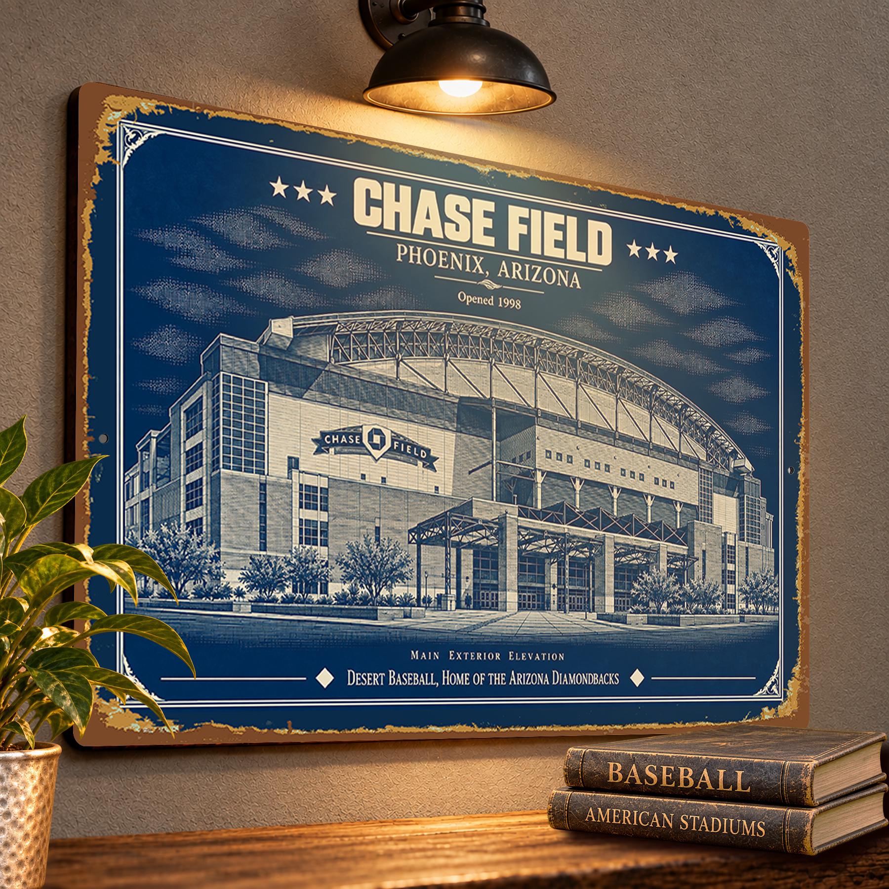 Chase Field Blueprint Wall Plaque, Arizona Diamondbacks Baseball Fan Gift, Vintage Ballpark Art