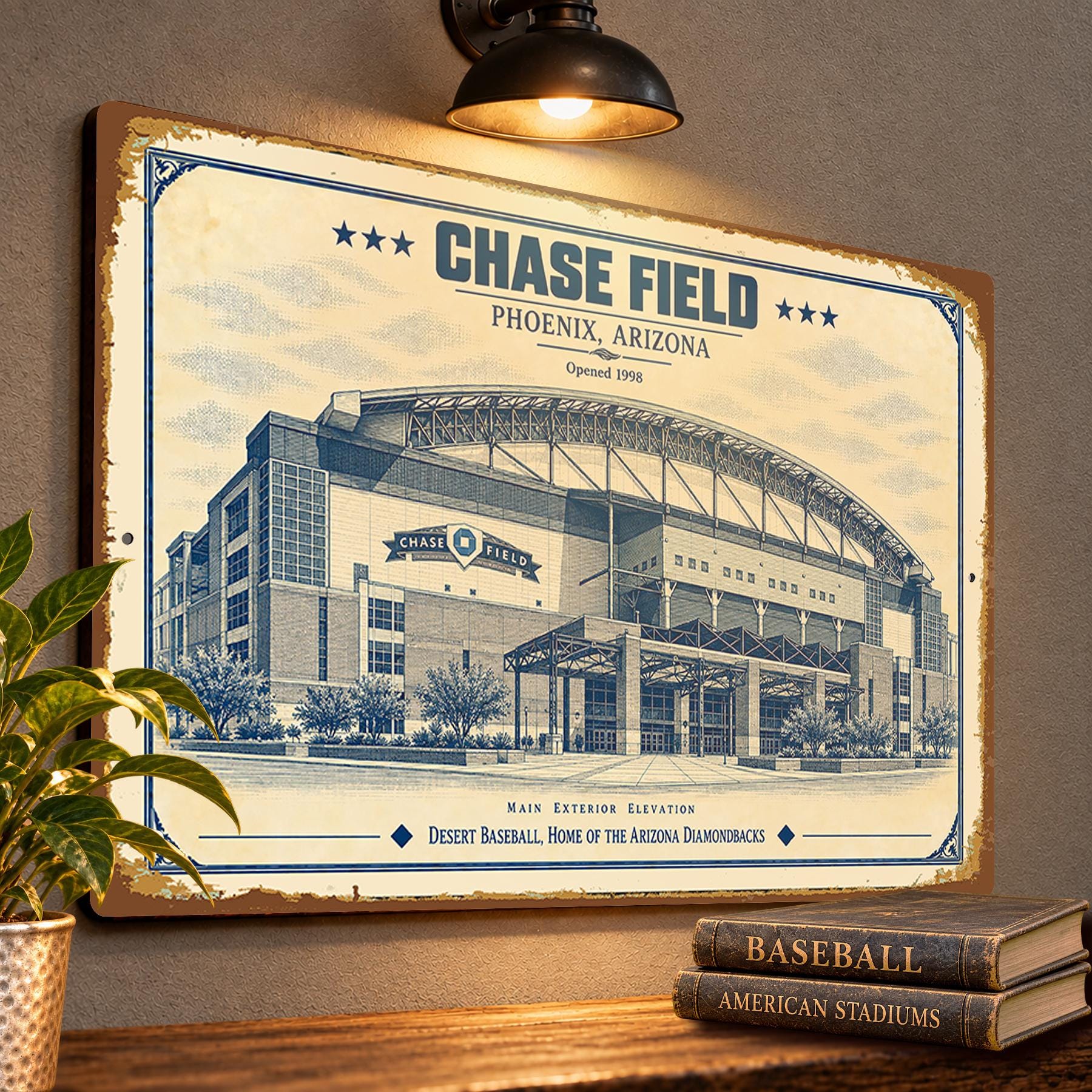 Chase Field Blueprint Wall Plaque, Arizona Diamondbacks Baseball Fan Gift, Vintage Ballpark Art