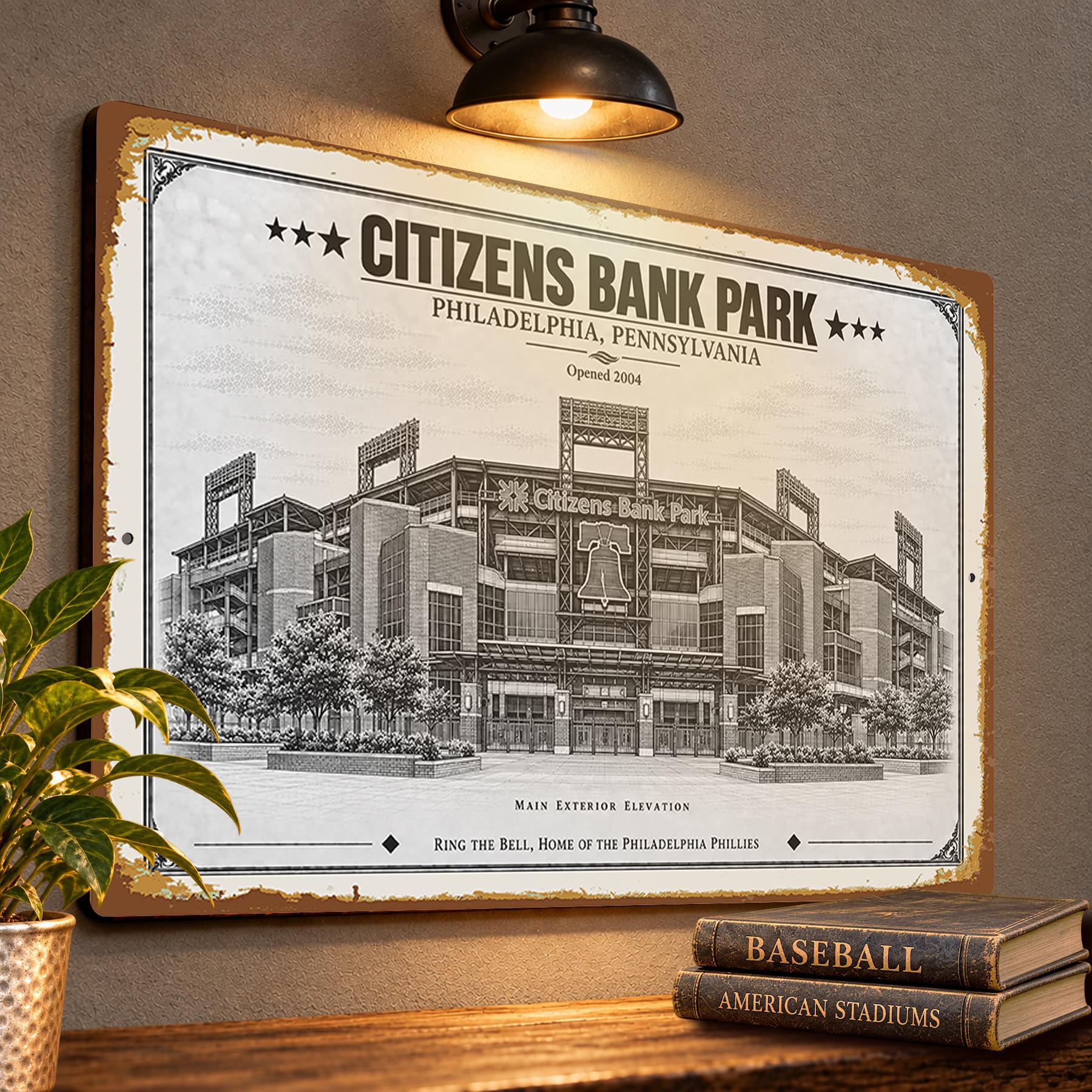 Citizens Bank Park Blueprint Wall Plaque, Philadelphia Phillies Baseball Fan Gift, Vintage Stadium Art