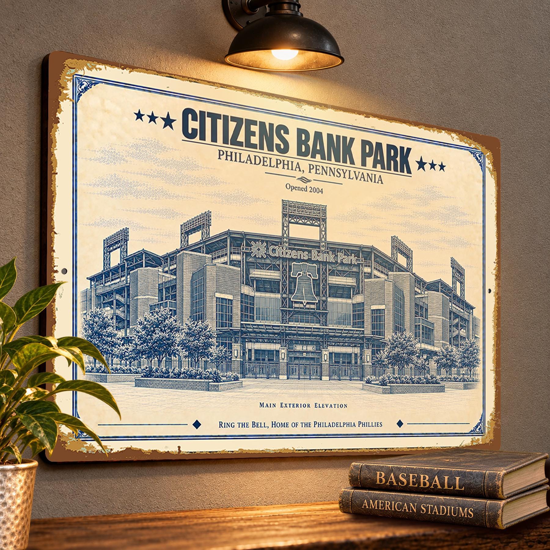 Citizens Bank Park Blueprint Wall Plaque, Philadelphia Phillies Baseball Fan Gift, Vintage Stadium Art