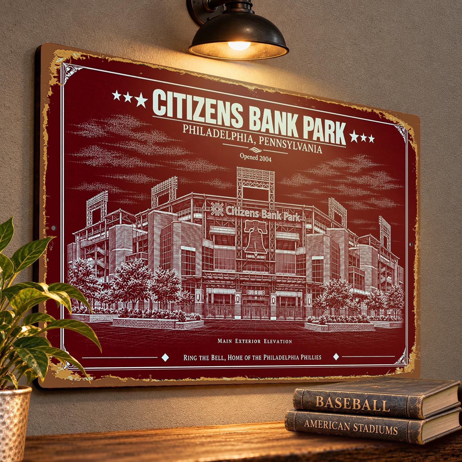 Citizens Bank Park Blueprint Wall Plaque, Philadelphia Phillies Baseball Fan Gift, Vintage Stadium Art