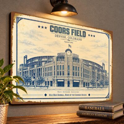 Coors Field Blueprint Wall Plaque, Colorado Rockies Baseball Fan Gift, Vintage Ballpark Art