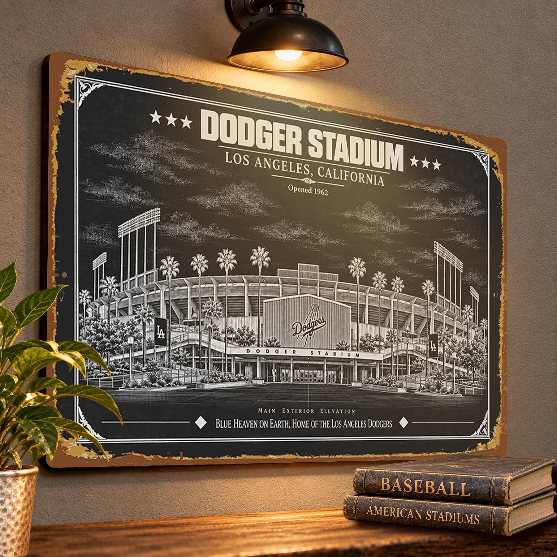 Dodger Stadium Blueprint Wall Plaque, Los Angeles Dodgers Baseball Fan Gift, Vintage Ballpark Art