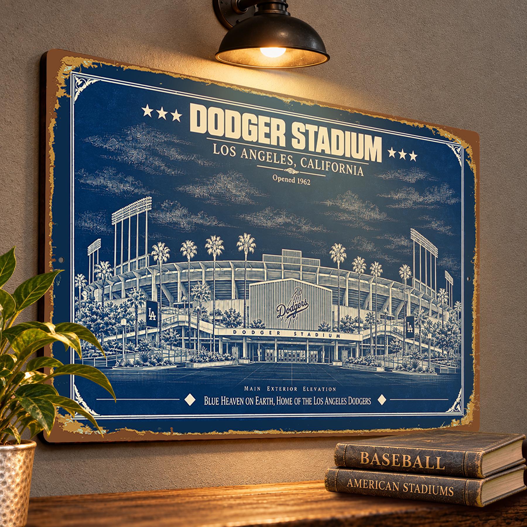 Dodger Stadium Blueprint Wall Plaque, Los Angeles Dodgers Baseball Fan Gift, Vintage Ballpark Art
