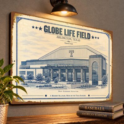Globe Life Field Blueprint Wall Plaque, Texas Rangers Baseball Fan Gift, Vintage Stadium Art