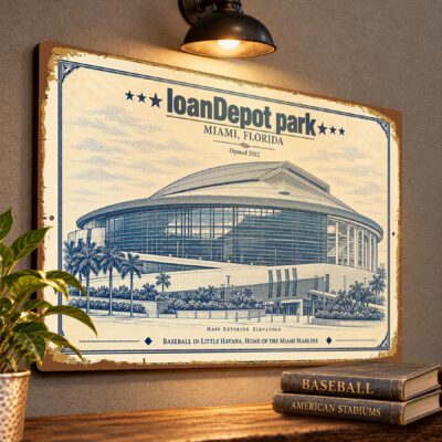 loanDepot Park Blueprint Wall Plaque, Miami Marlins Baseball Fan Gift, Vintage Stadium Art