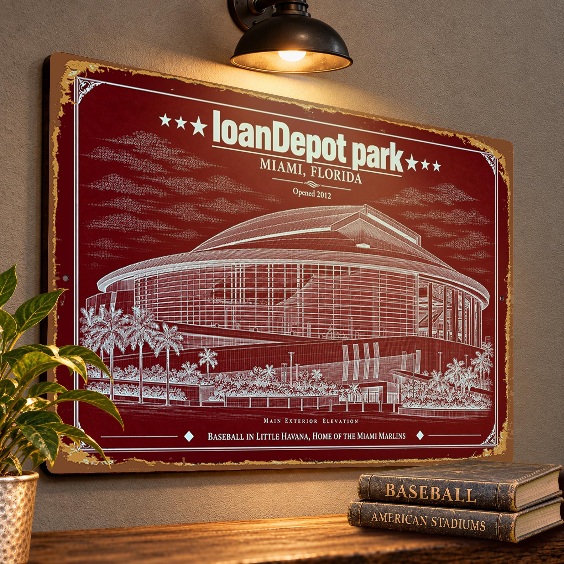 loanDepot Park Blueprint Wall Plaque, Miami Marlins Baseball Fan Gift, Vintage Stadium Art