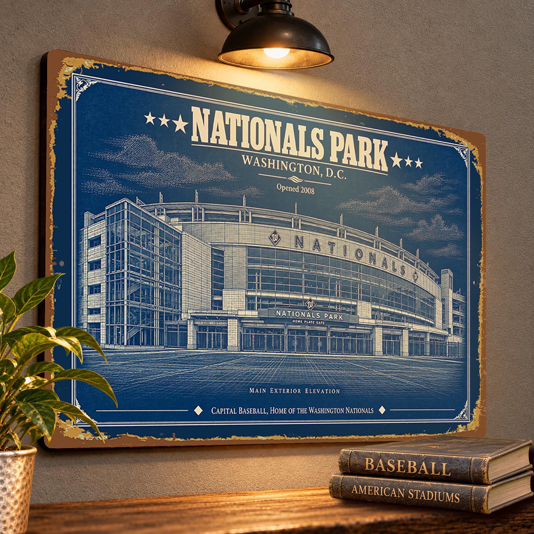Nationals Park Blueprint Wall Plaque, Washington Nationals Baseball Fan Gift, Vintage Ballpark Art