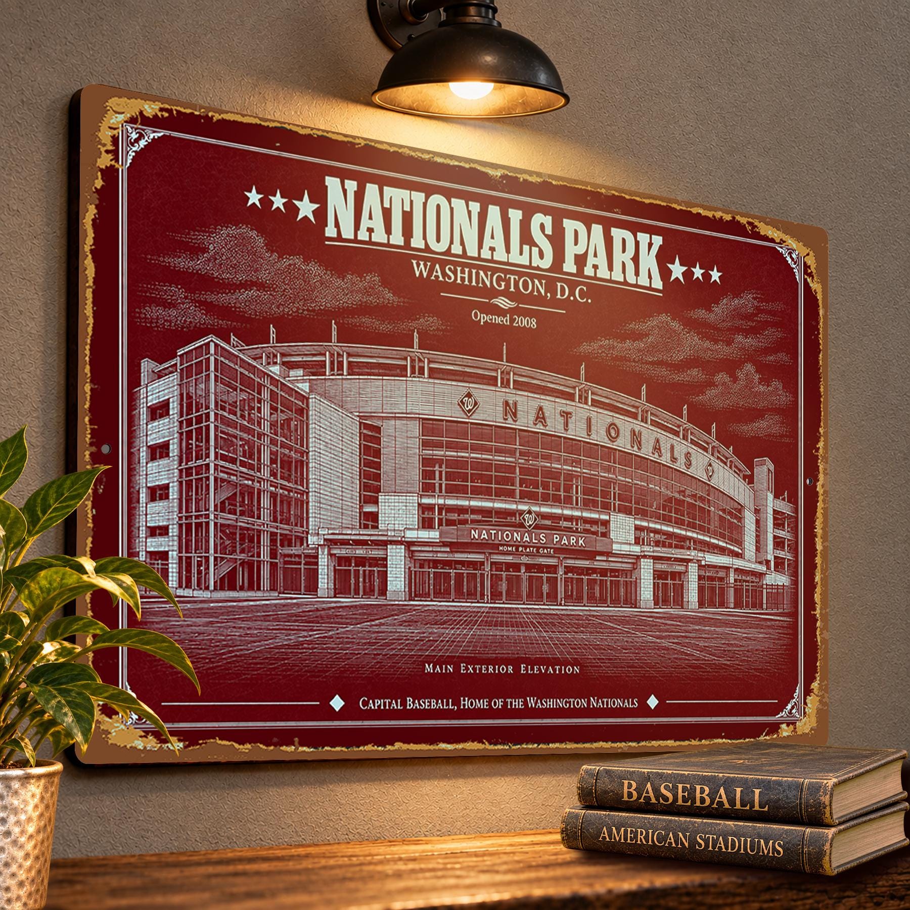 Nationals Park Blueprint Wall Plaque, Washington Nationals Baseball Fan Gift, Vintage Ballpark Art