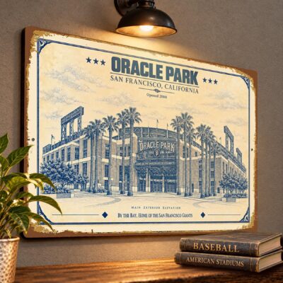 Oracle Park Blueprint Wall Plaque, San Francisco Giants Baseball Fan Gift, Vintage Stadium Art