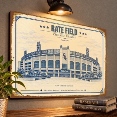 Rate Field Blueprint Wall Plaque, Chicago White Sox Baseball Fan Gift, Vintage Stadium Art