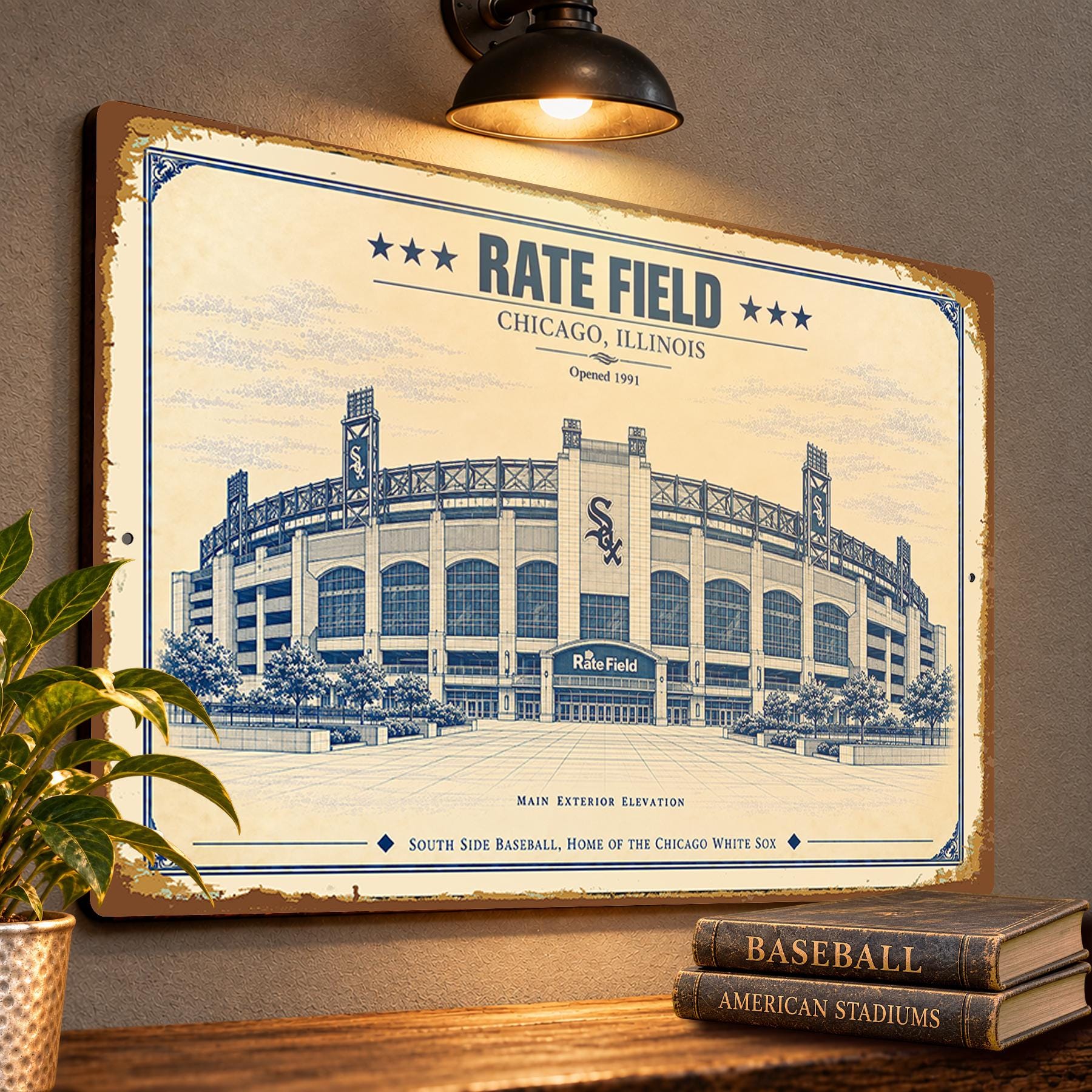 Rate Field Blueprint Wall Plaque, Chicago White Sox Baseball Fan Gift, Vintage Stadium Art