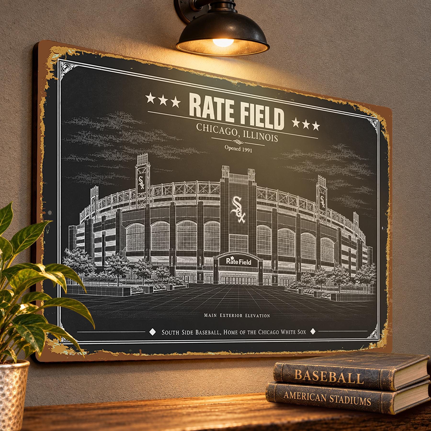 Rate Field Blueprint Wall Plaque, Chicago White Sox Baseball Fan Gift, Vintage Stadium Art