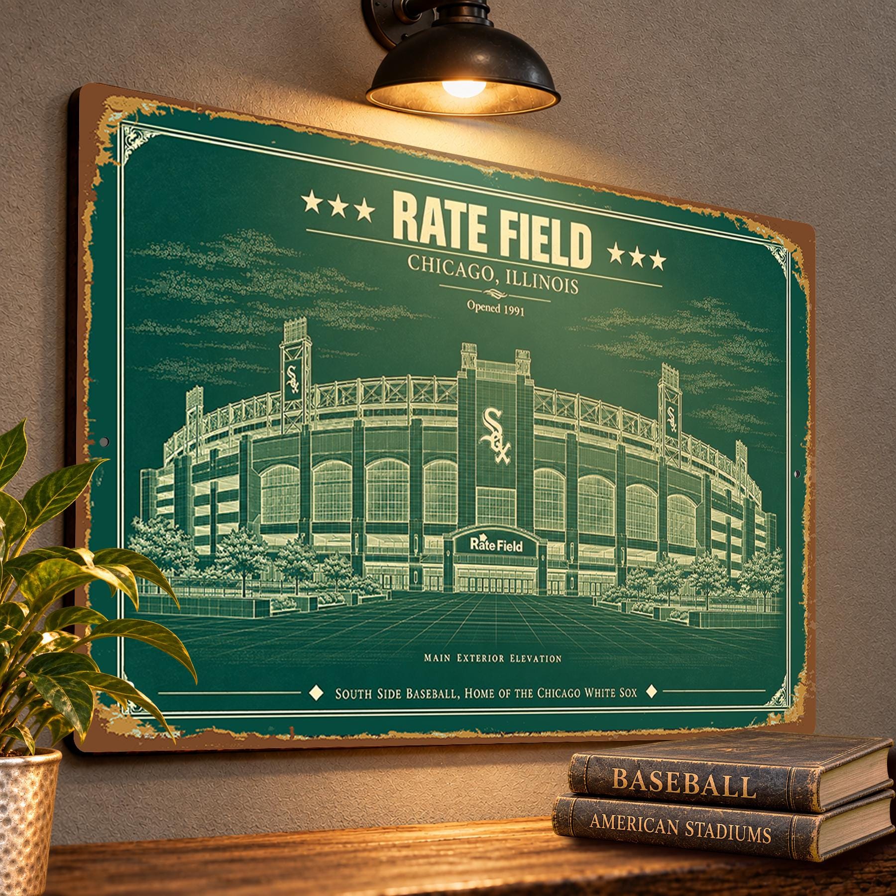 Rate Field Blueprint Wall Plaque, Chicago White Sox Baseball Fan Gift, Vintage Stadium Art